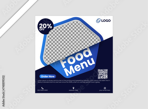 Food social media banner design template. Burger social media post vector illustration. Square size.
