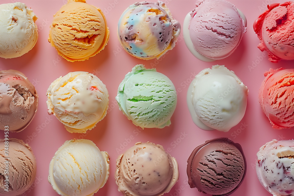 variously flavored ice cream scoops. variously flavored ice cream scoops.