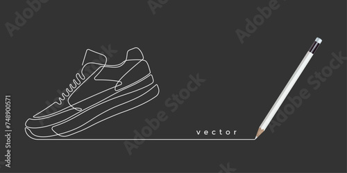 Sports shoes, concept.Sneakers in a line style. Pencil drawing .Vector illustration .