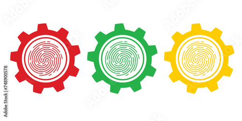 Set of fingerprints . Touch ID icons.Gear icons. Biometric icon set, Finger print sign .Vector illustration .