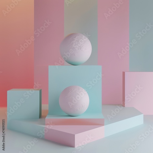 Abstract 3D surrealism background with geometric shapes and pastel colors