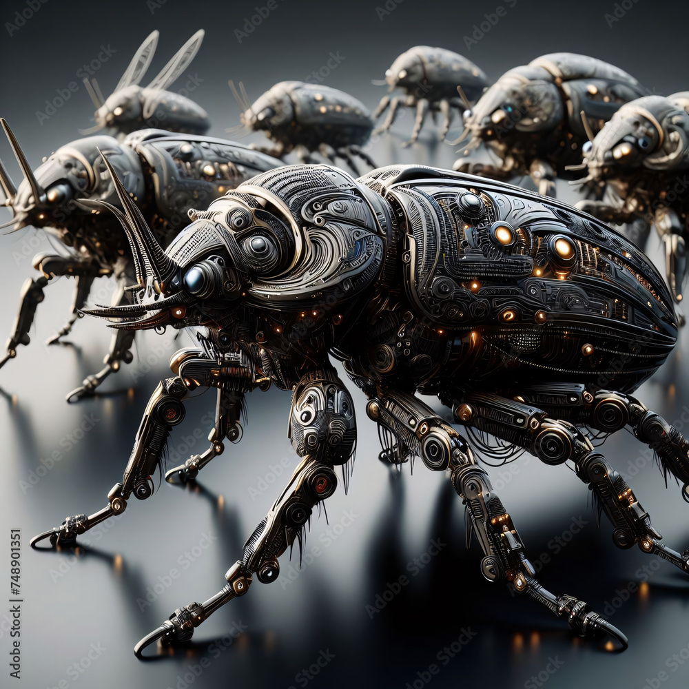 Fototapeta premium Mechanical Scarabs - Futuristic Robotic Insect Invasion