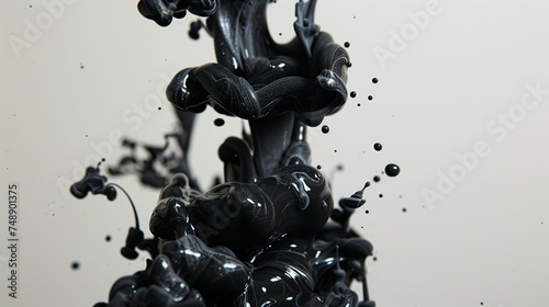 Black paint splashes isolated on white background. Abstract black paint splashes.