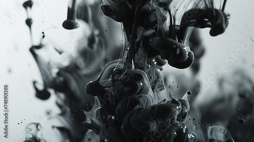 black ink in water close-up, abstract background, creative design