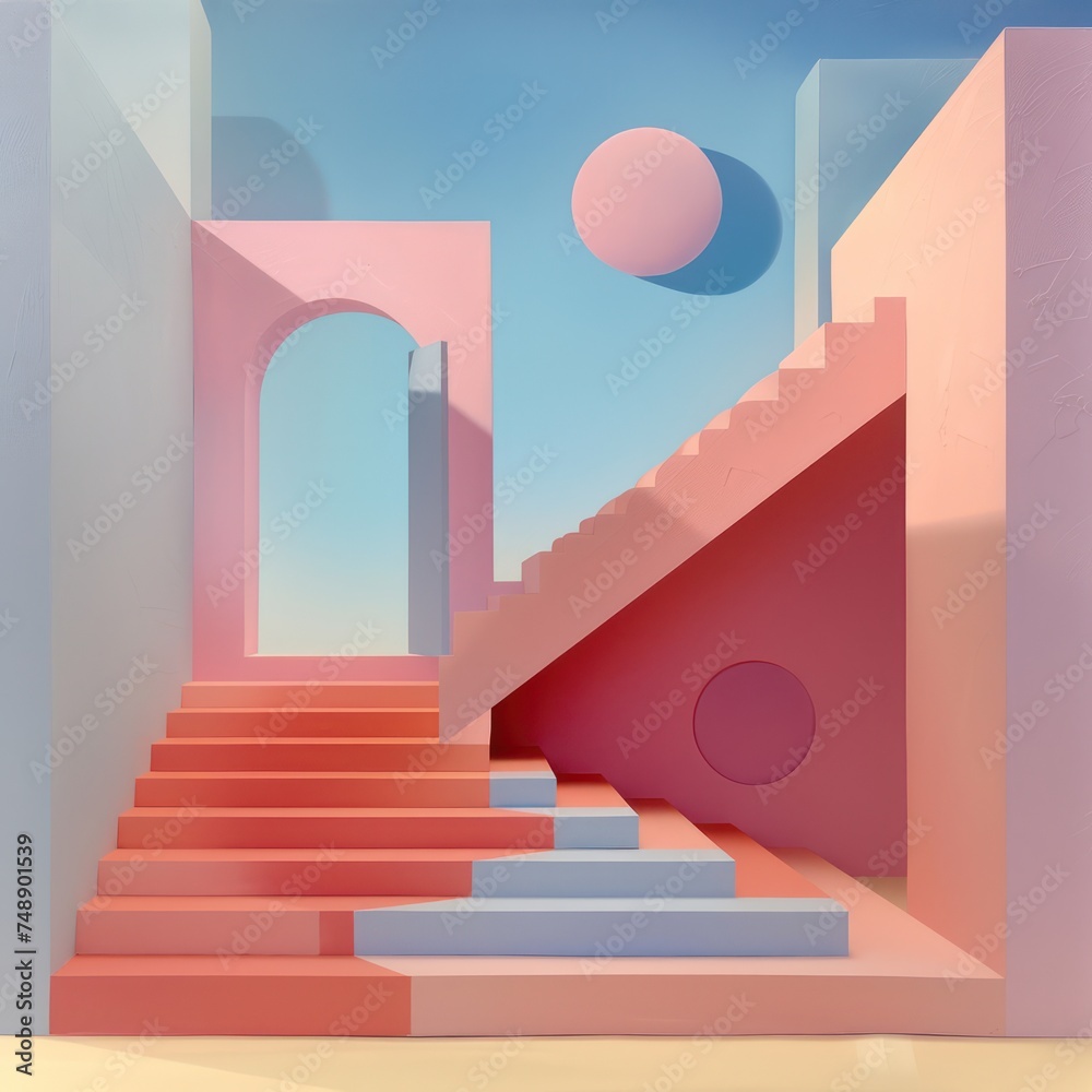 Obraz premium Abstract 3D surrealism background with geometric shapes and pastel colors