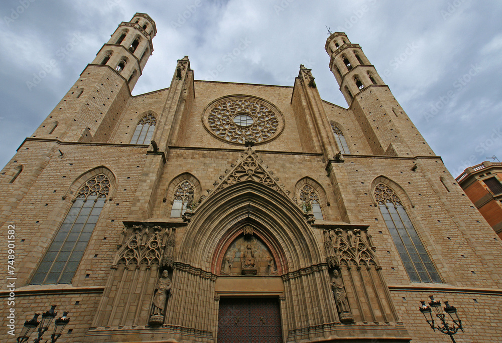 Santa Maria del Mar church facade, Barcelona, Spain