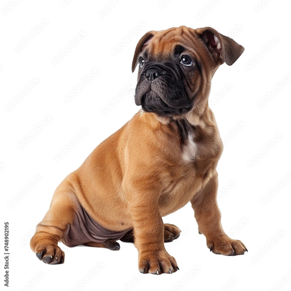 Bordeaux puppy dog is sitting forward. isolated on a white background.