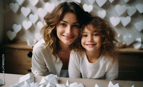 mom and young girl with white heart