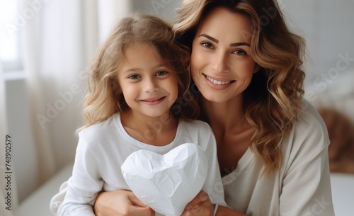 mom and young girl with white heart