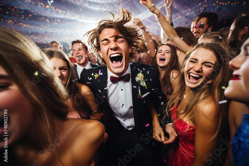 Exuberant graduate celebrates with friends at a party photo