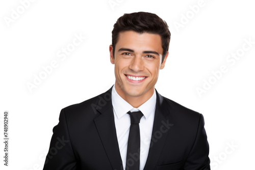 Studio portrait of handsome Caucasian Americana businessman wear formal suit and necktie with a beautiful smiling isolated on transparent png background, CEO manager with smart look.