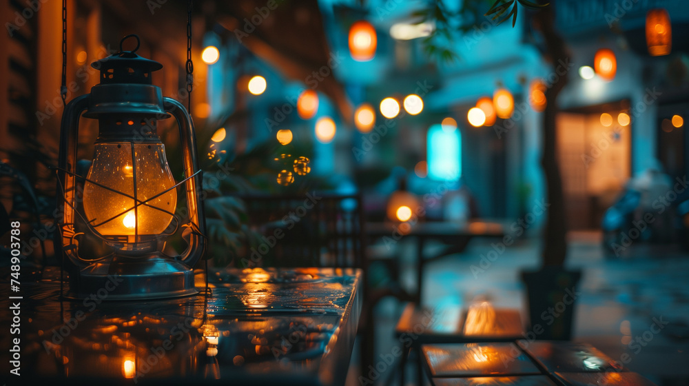 lantern in the night petroleum lamp on a bistro or café desk lantern in the night petroleum lamp on a bistro or café desk