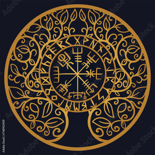Yggdrasil, the tree of life. Vikings symbol Odin,with futhark runes , YGGDRASIL PAGAN SYMBOLS AND NORSE RUNES	
