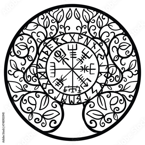 Yggdrasil, the tree of life. Vikings symbol Odin,with futhark runes , YGGDRASIL PAGAN SYMBOLS AND NORSE RUNES	
