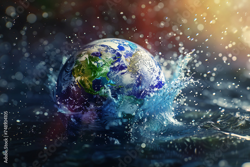 Splash of Life: Earth Adorned with Water Splashes, Symbolizing Vitality