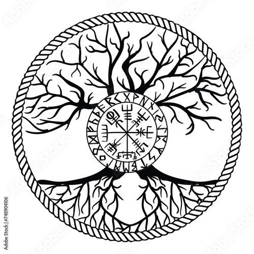 Yggdrasil, the tree of life. Vikings symbol Odin,with futhark runes , YGGDRASIL PAGAN SYMBOLS AND NORSE RUNES	
