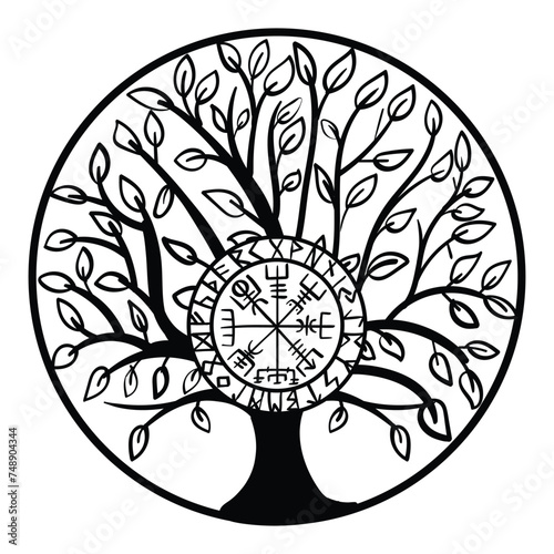 Yggdrasil, the tree of life. Vikings symbol Odin,with futhark runes , YGGDRASIL PAGAN SYMBOLS AND NORSE RUNES	
