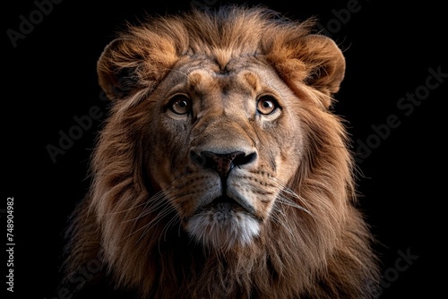 Powerful Presence  Portrait of Male Lion  Intricate Details Set Against Plain Black Background
