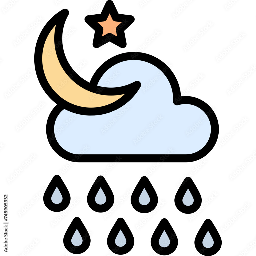 Rainy Night Vector Line Filled Icon Rainy Night Vector Line Filled Icon