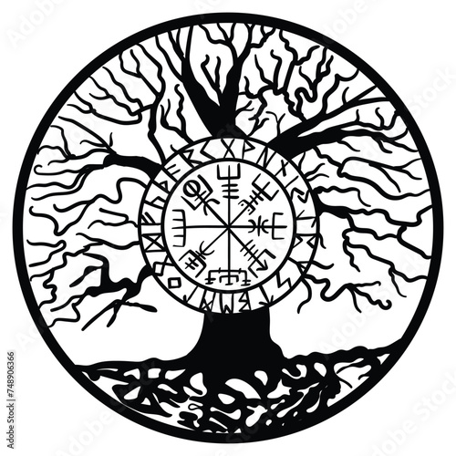 Yggdrasil, the tree of life. Vikings symbol Odin,with futhark runes , YGGDRASIL PAGAN SYMBOLS AND NORSE RUNES	

