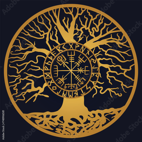 Yggdrasil, the tree of life. Vikings symbol Odin,with futhark runes , YGGDRASIL PAGAN SYMBOLS AND NORSE RUNES	
