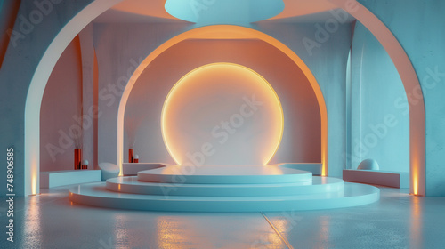 Futuristic and modern converge on this presentation stage featuring a 3D podium that epitomizes nextlevel design photo