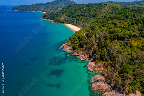 Travel photo Thailand  Aerial top view Phuket with turquoise sea and sand beach Banana