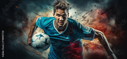 the soccer player is running with the soccer ball in his hands