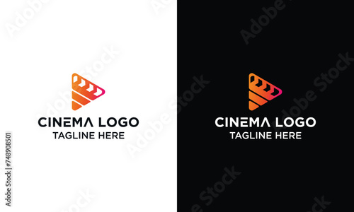 combination logo of film reel and play button, cinema vector template.