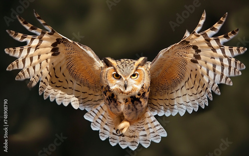 Owl spread wings flying. Generative AI