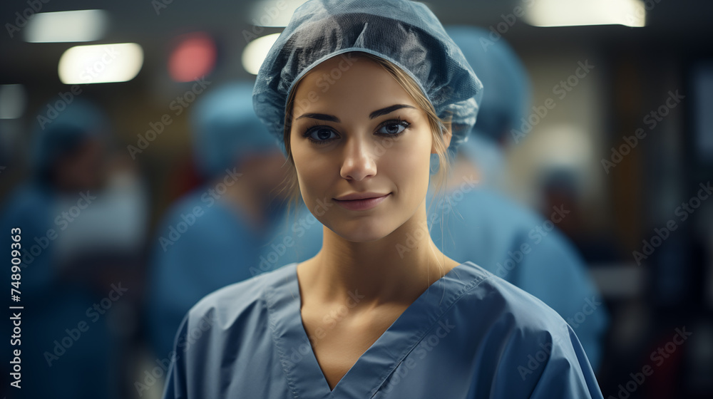 Portrait of young female doctor hospital nurse In the operating room Portrait of young female doctor hospital nurse In the operating room