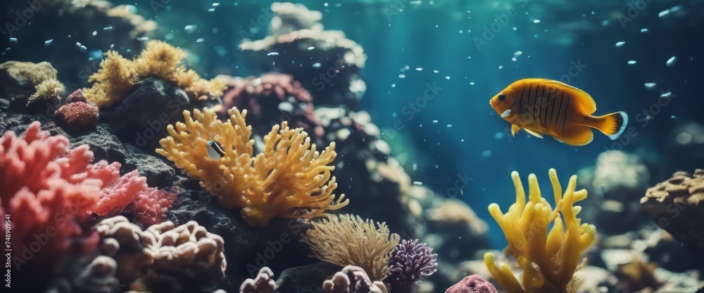 Obraz premium Wonderful and beautiful underwater world with corals and tropical fish