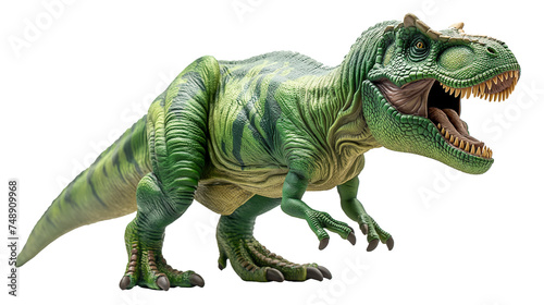 Realistic Toy of a Green Tyrannosaurus Rex Dinosaur Right Profile in White Background photo