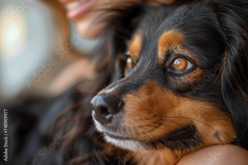 A close-up shot capturing the deep and soulful eyes of a beautiful dog, highlighting its fur texture