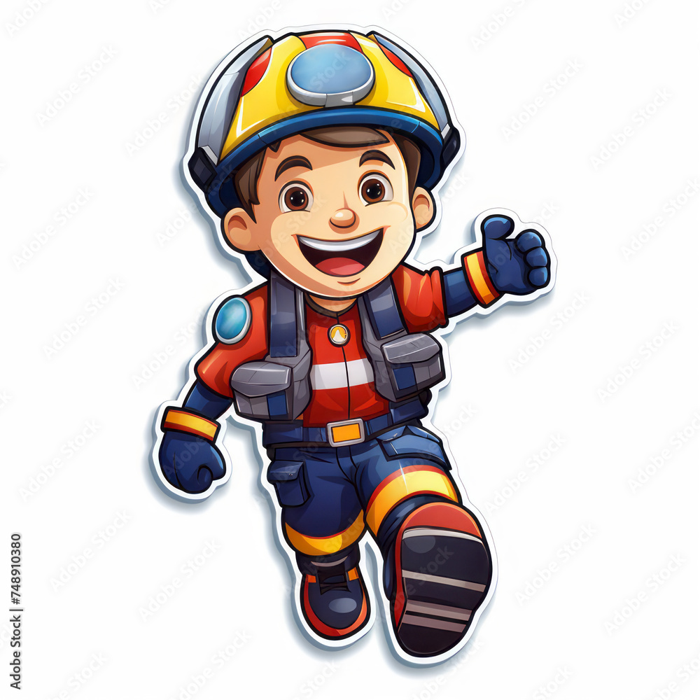 Cheerful Cartoon Firefighter Giving a Thumbs Up