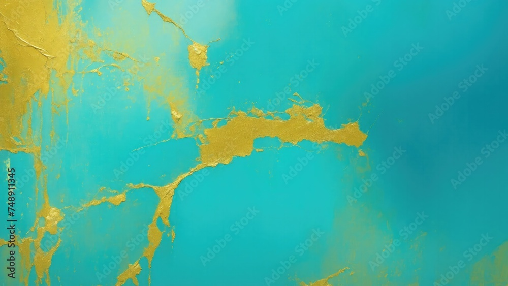 Cyan and Gold Oil paint textures as color abstract background