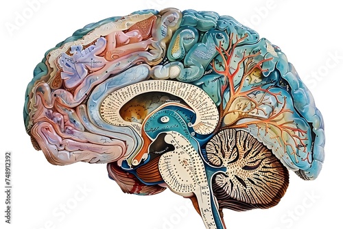 Colorful Digital Drawing of Human Brain in Anatomical Style