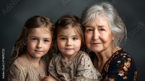 Three Generations - Portrait of Two Little Girls and their Grandmother