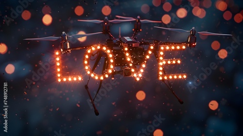 Stylish Drone Illuminating the Word Love in Green Lights photo