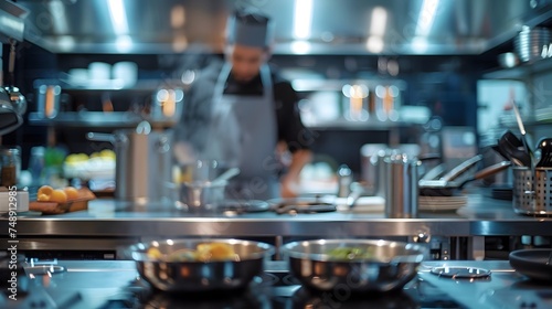 Chef Cooking in Commercial Kitchen with Utensils