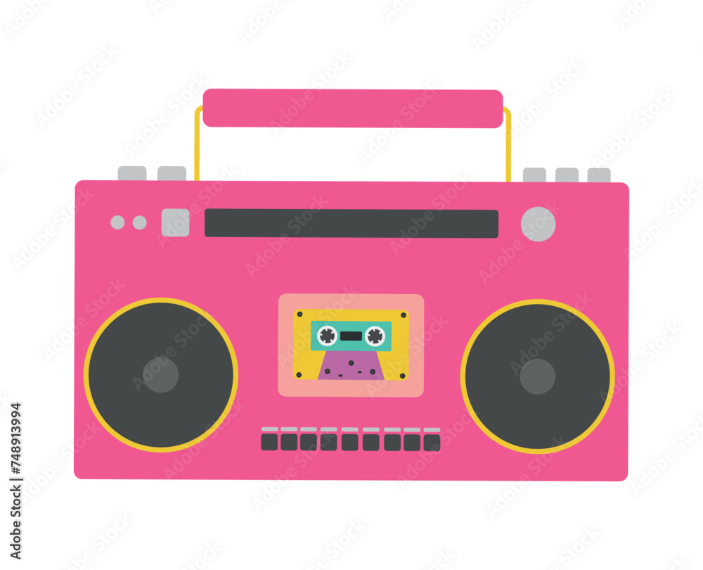 Flat retro tape recorder for audio cassettes, music center, tape recorder clipart Flat retro tape recorder for audio cassettes, music center, tape recorder clipart