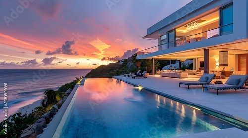 Luxury Beachfront Villa with Ocean View at Sunset © kiatipol