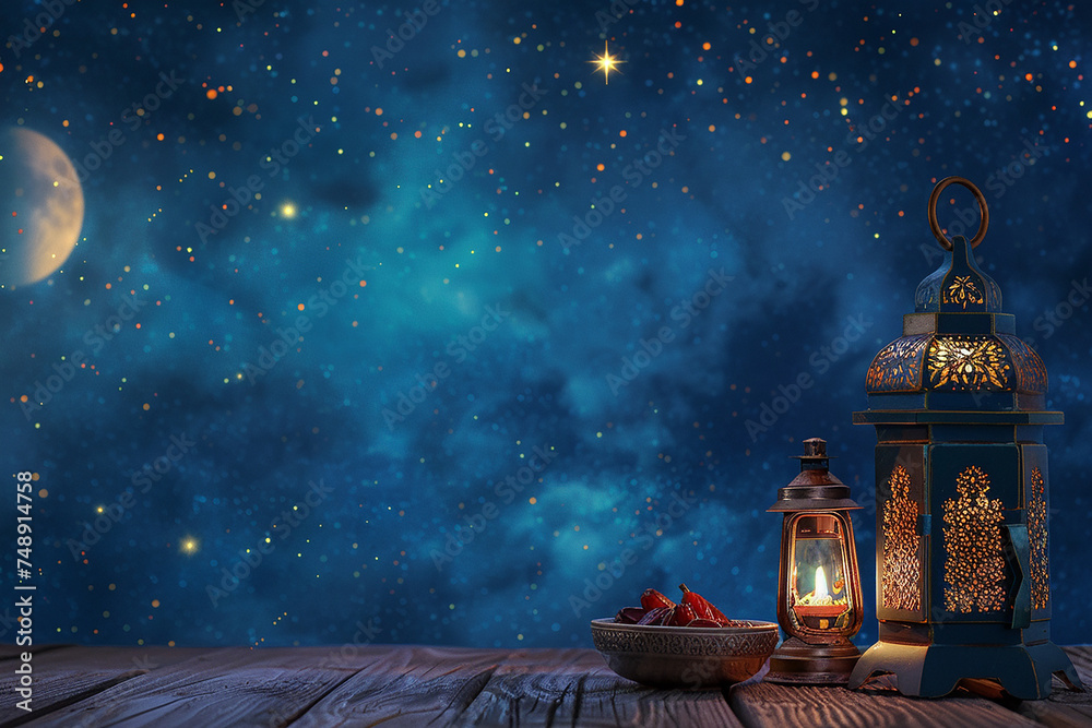 Naklejka premium Lantern and dates. Ramadan theme, Eid al-Fitr