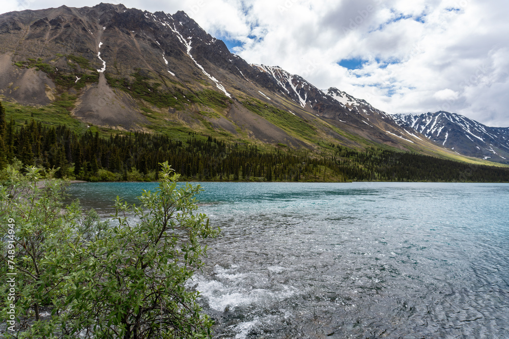 Hope Creek rapidly flows into Upper Twin Lake, Twin Lakes in Lake Clark National Park, Alaska. Gold Mountain in background. Near Dick Proenneke's cabin site. Creek named after Hope Carrithers.