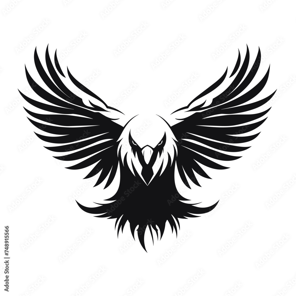 Fototapeta premium bold eagle bird black and white vector illustration isolated transparent background logo, cut out or cutout t-shirt print design