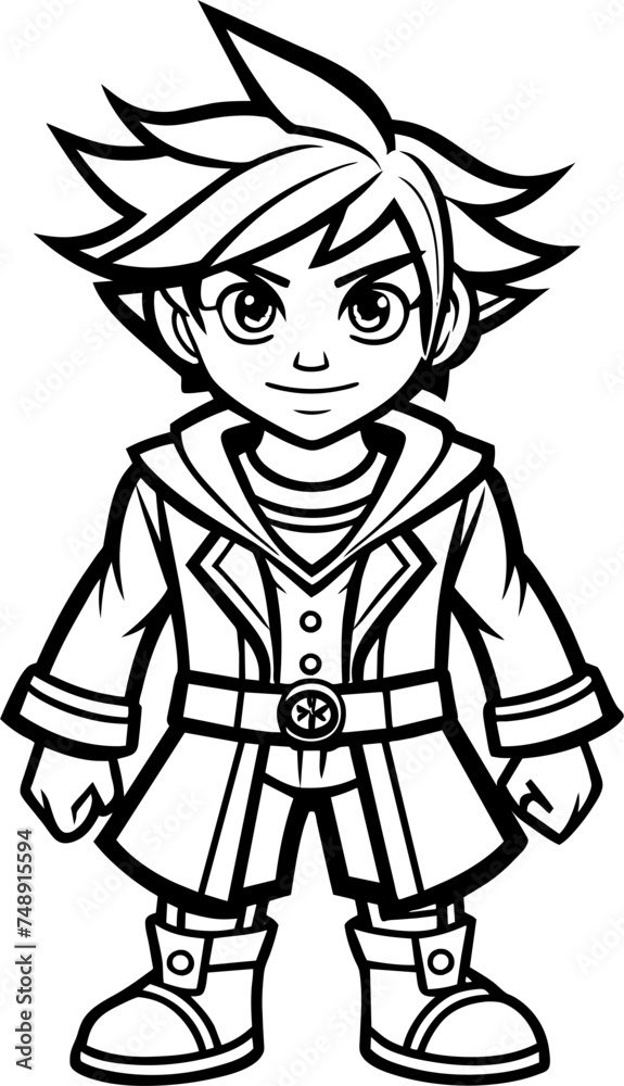 line art Child hero character design vector illustration