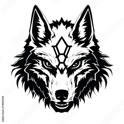 head of wolf black and white vector illustration isolated transparent background logo, cut out or cutout t-shirt print design