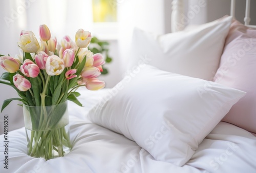a clean white pillow on a bed