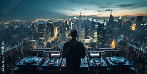a dj making music in the middle of a city