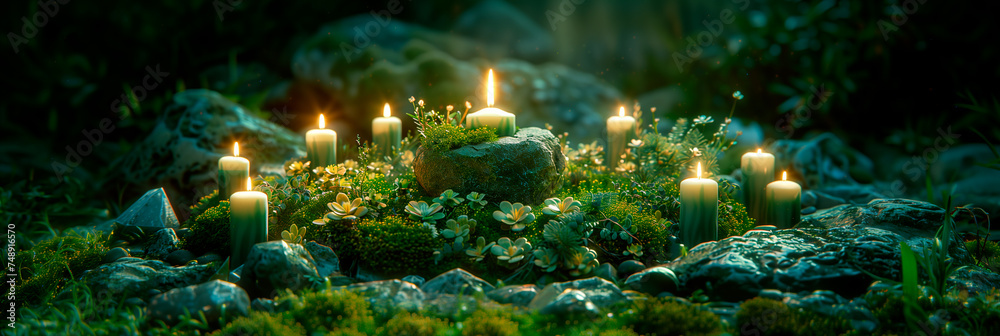 Obraz premium Background with crystals and herbs.